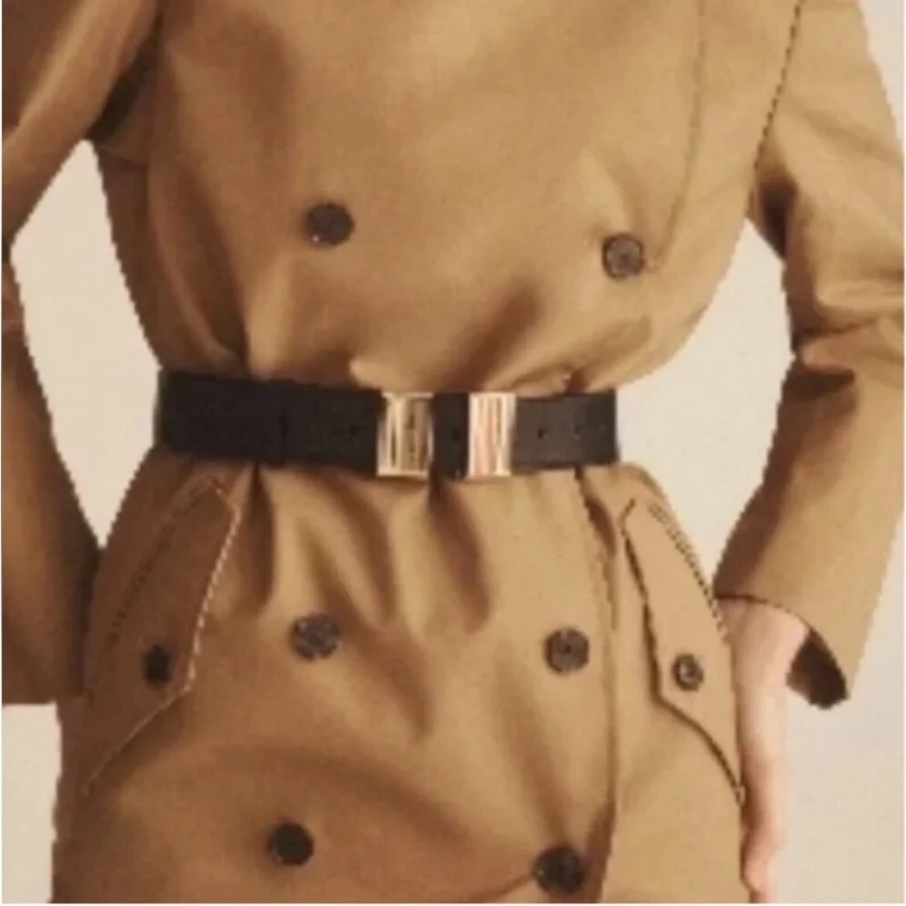 NEW J. Crew double gold buckle black leather belt size medium CG311 $89.50 - Picture 3 of 13
